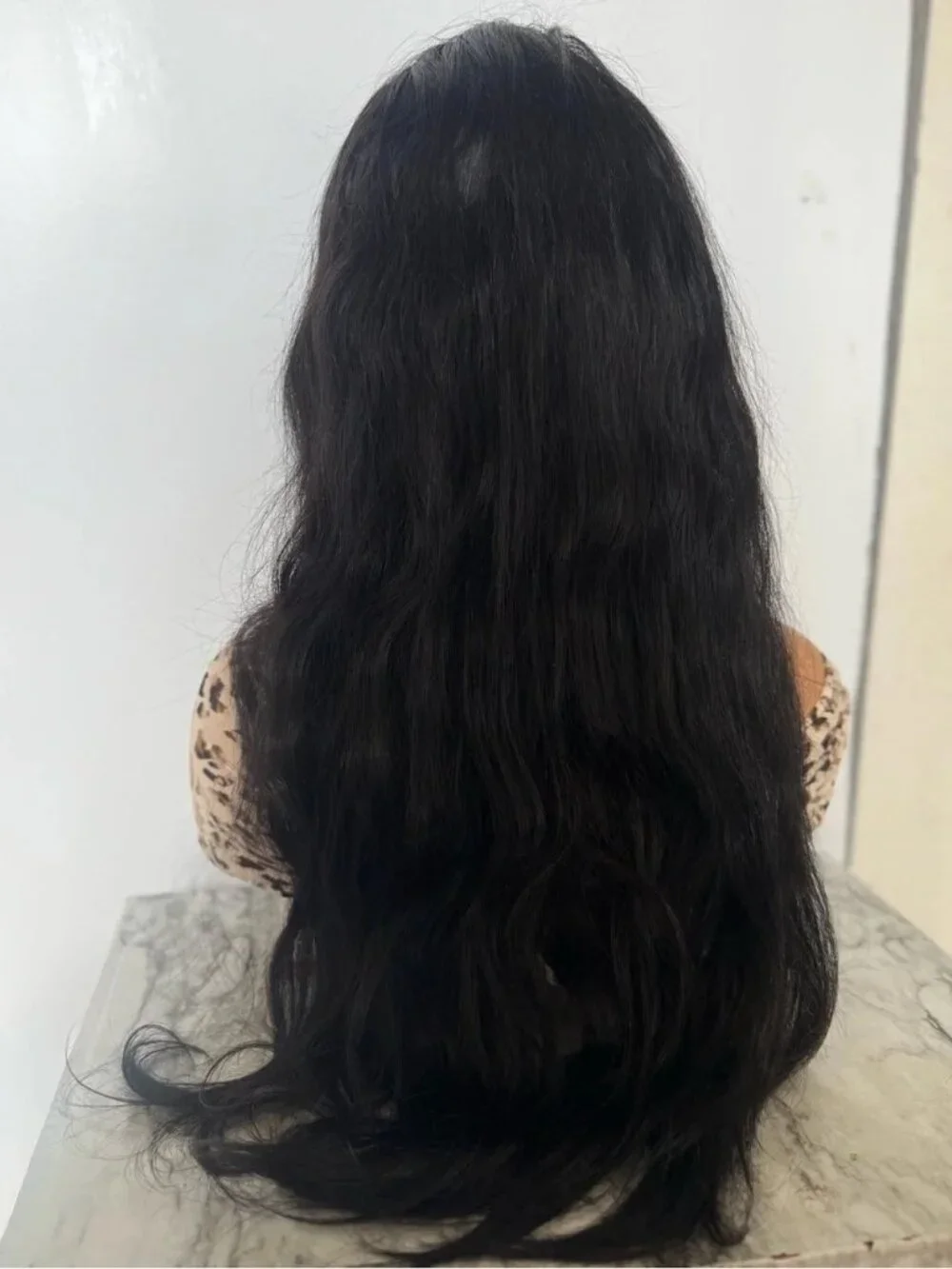 Human Hair Blend Lace Front Wig Long Wavy Black Part Heat Resistant